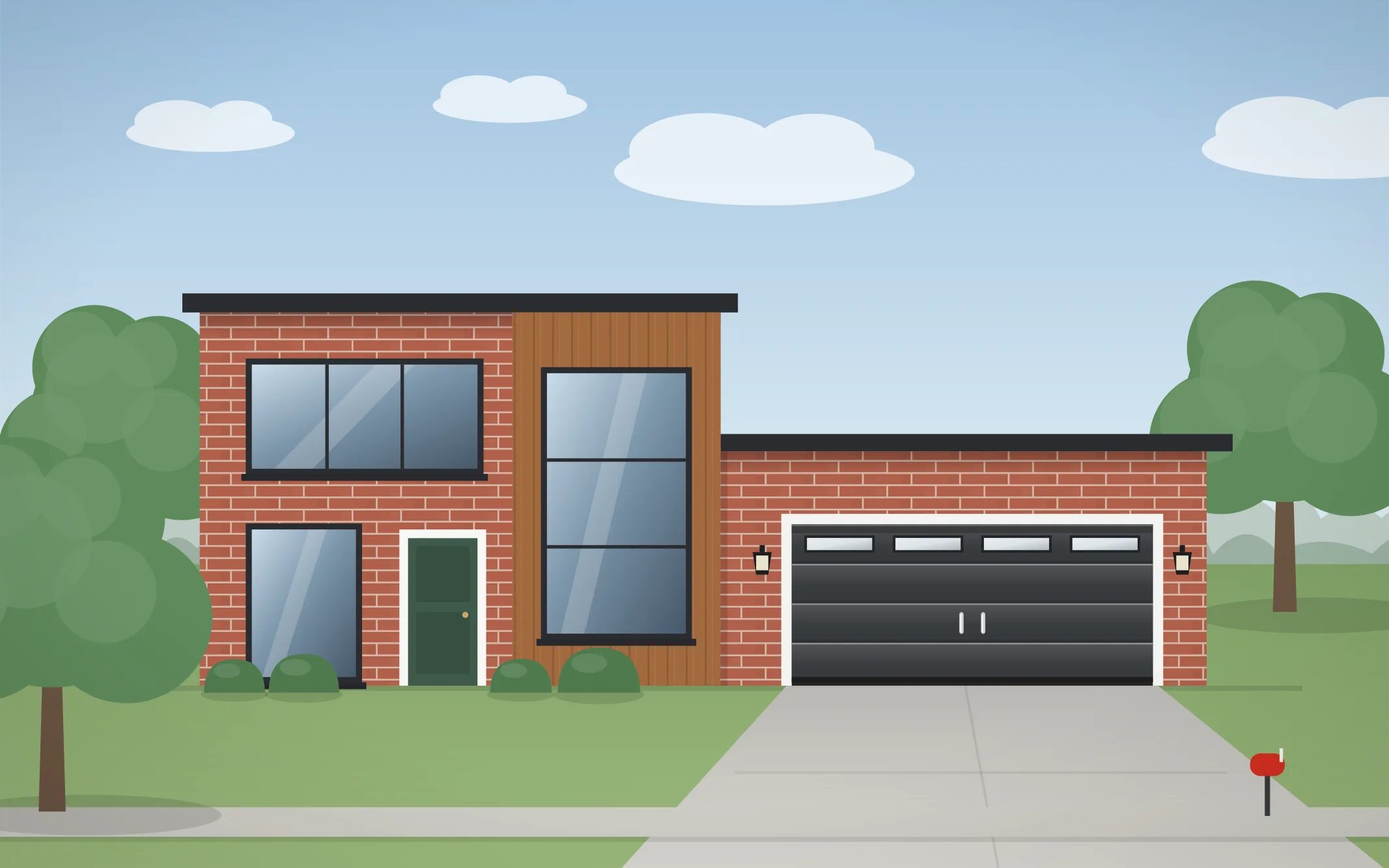 Illustration of a modern home with a charcoal modern garage door in Norridge, IL